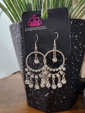 Paparazzi Silver Rhinestone BLINGY Chandelier Earrings
